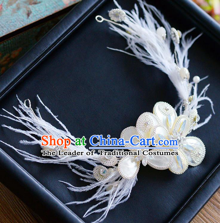Top Classical Bride Hair Accessories Wedding Shell Feather Hair Stick Headwear for Women