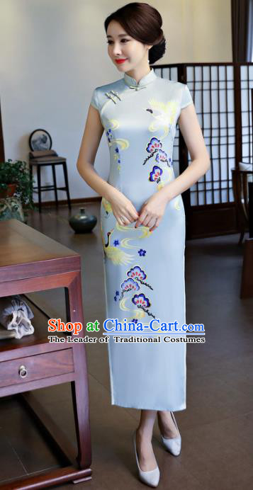 Chinese National Costume Handmade Printing Silk Qipao Dress Traditional Cheongsam for Women