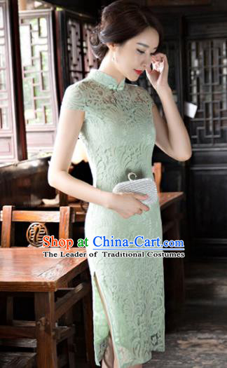 Chinese National Costume Tang Suit Qipao Dress Traditional Republic of China Light Green Cheongsam for Women