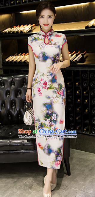 Chinese Top Grade Retro Printing Silk Qipao Dress Traditional Republic of China Tang Suit Cheongsam for Women