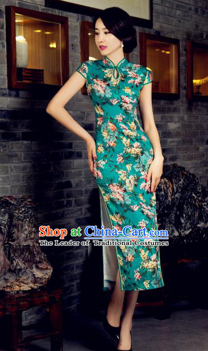 Chinese Top Grade Retro Green Silk Qipao Dress Traditional Republic of China Tang Suit Cheongsam for Women