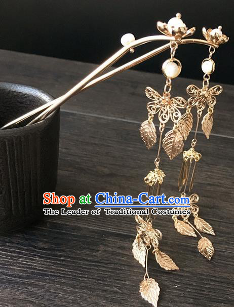 Traditional Handmade Chinese Ancient Classical Hair Accessories Golden Tassel Hairpins for Women
