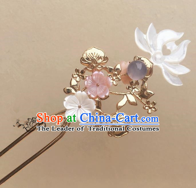Traditional Handmade Chinese Ancient Classical Hair Accessories Shell Lotus Hair Clip Hairpins for Women