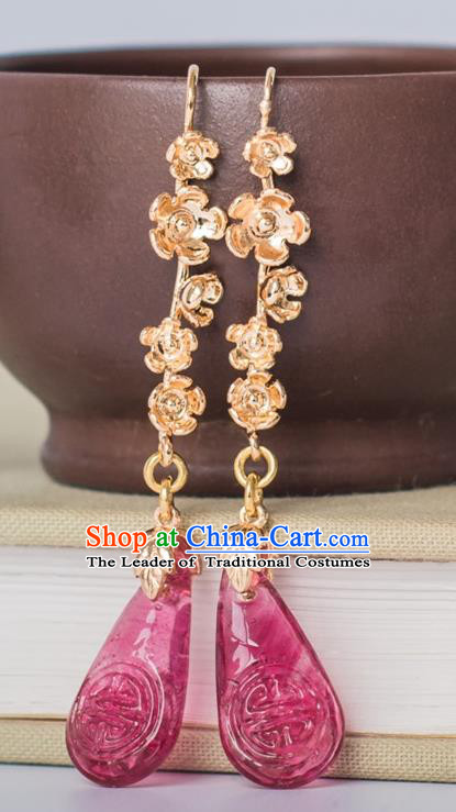 Traditional Handmade Chinese Ancient Classical Accessories Hanfu Pink Tassel Earrings for Women