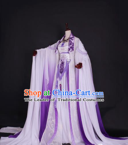 Chinese Ancient Palace Princess Purple Hanfu Dress Tang Dynasty Imperial Empress Embroidered Costume for Women