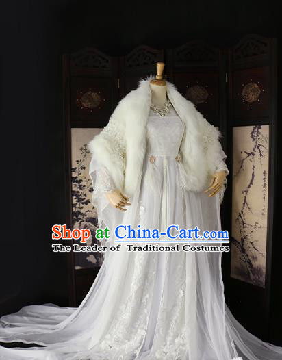 Chinese Ancient Imperial Concubine White Hanfu Dress Tang Dynasty Imperial Consort Embroidered Costume for Women