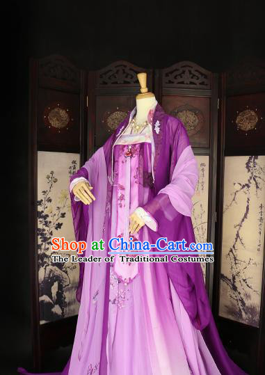 Chinese Ancient Imperial Concubine Purple Hanfu Dress Tang Dynasty Imperial Consort Embroidered Costume for Women