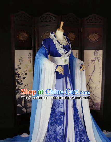 Chinese Ancient Cosplay Queen Blue Hanfu Dress Tang Dynasty Imperial Consort Embroidered Costume for Women