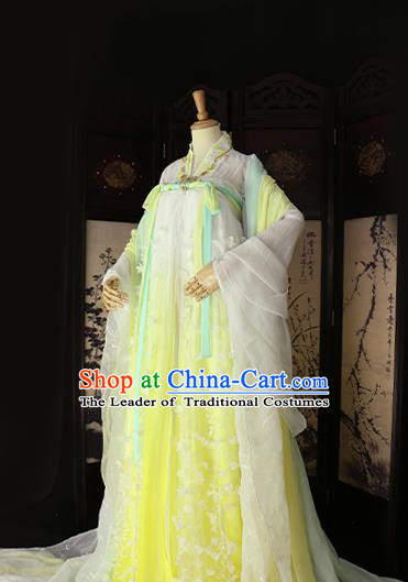Chinese Ancient Cosplay Princess Yellow Hanfu Dress Tang Dynasty Imperial Consort Embroidered Costume for Women