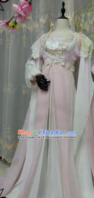 Chinese Ancient Cosplay Swordsman Pink Hanfu Dress Tang Dynasty Princess Costume for Women