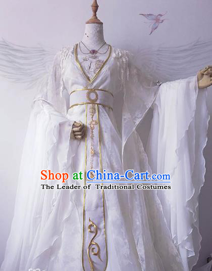 Chinese Ancient Costume Cosplay Imperial Concubine Clothing Tang Dynasty Palace Lady Embroidered White Hanfu Dress for Women