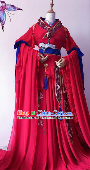 Chinese Ancient Costume Cosplay Imperial Concubine Clothing Tang Dynasty Princess Embroidered Red Hanfu Dress for Women