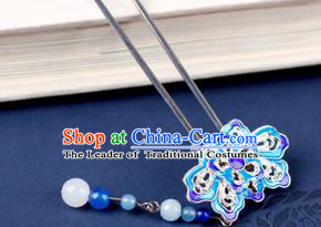 Chinese Traditional Handmade Hair Accessories Ancient Hairpins Hanfu Blueing Lotus Hair Clip for Women