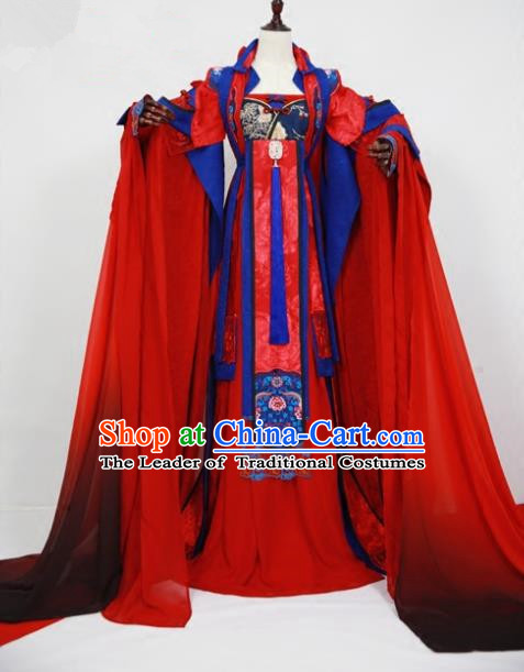 Chinese Ancient Cosplay Empress Wedding Costume Tang Dynasty Court Queen Embroidered Hanfu Dress for Women