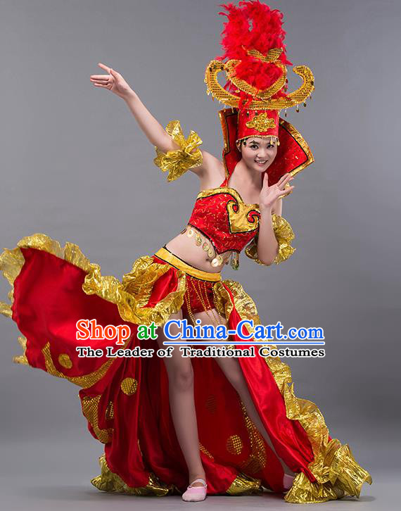 Spanish Traditional Paso Doble Costume Opening Dance Modern Dance Big Swing Red Dress and Headpiece for Women