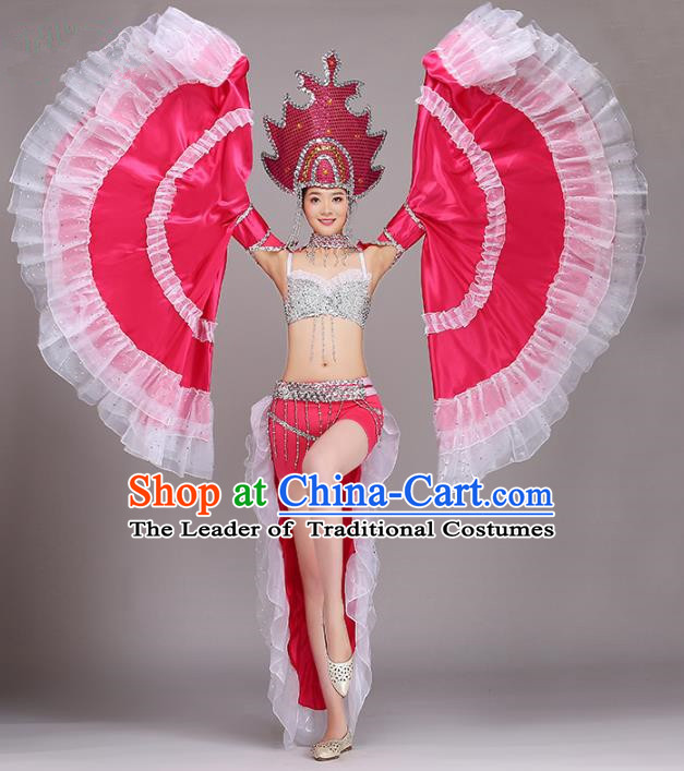 Top Grade Modern Dance Costume Opening Dance Rosy Clothing and Headpiece for Women