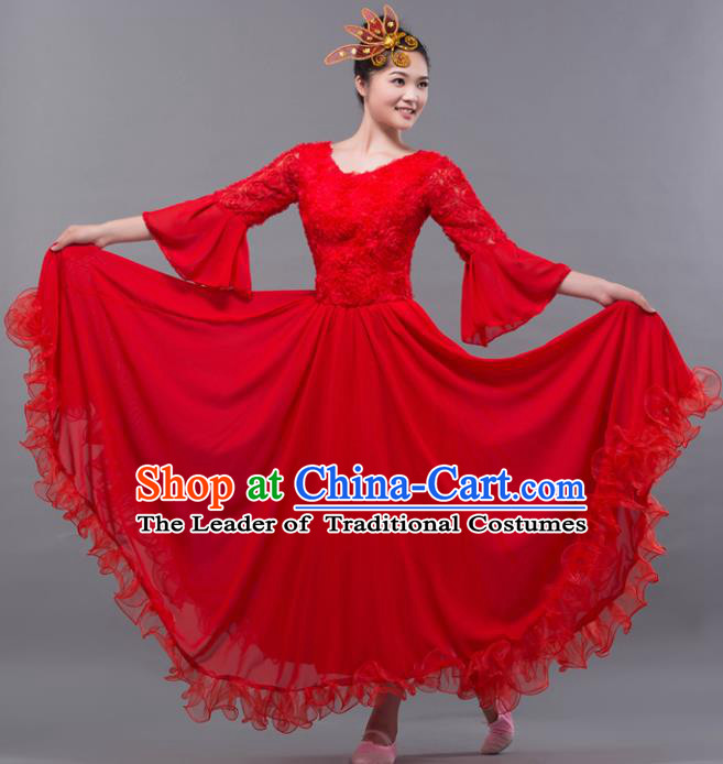 Top Grade Stage Performance Classical Dance Costume Chorus Modern Dance Red Dress for Women