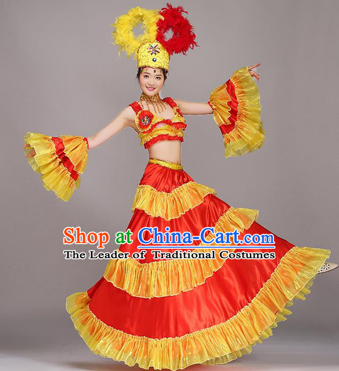 Top Grade Stage Performance Costume Chorus Modern Dance Red Dress and Headpiece for Women