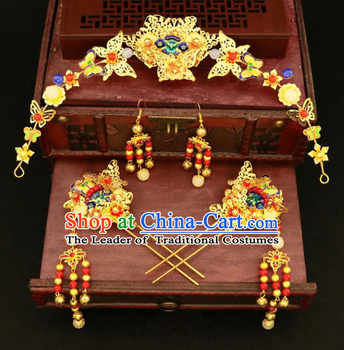 Chinese Traditional Hair Accessories Xiuhe Suit Handmade Blueing Hair Clasp Ancient Hairpins Step Shake for Women