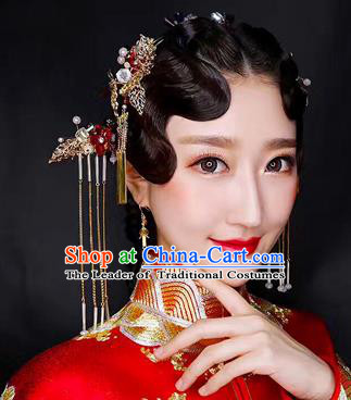Chinese Traditional Xiuhe Suit Hair Accessories Ancient Hairpins Hair Clips Complete Set for Women