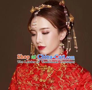 Chinese Traditional Handmade Hair Accessories Bride Frontlet Xiuhe Suit Hair Clips Ancient Hairpins Complete Set for Women