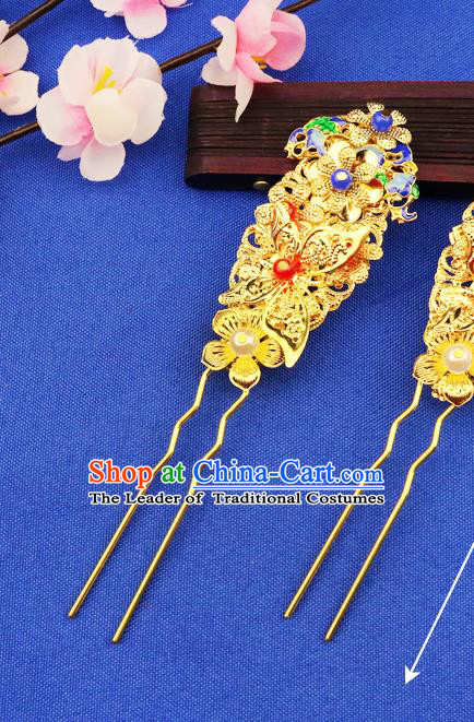 Chinese Traditional Xiuhe Suit Hair Accessories Golden Hair Clips Ancient Bride Hairpins for Women