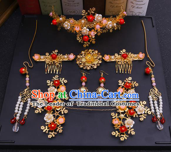 Chinese Traditional Xiuhe Suit Hair Accessories Ancient Bride Hairpins Complete Set for Women