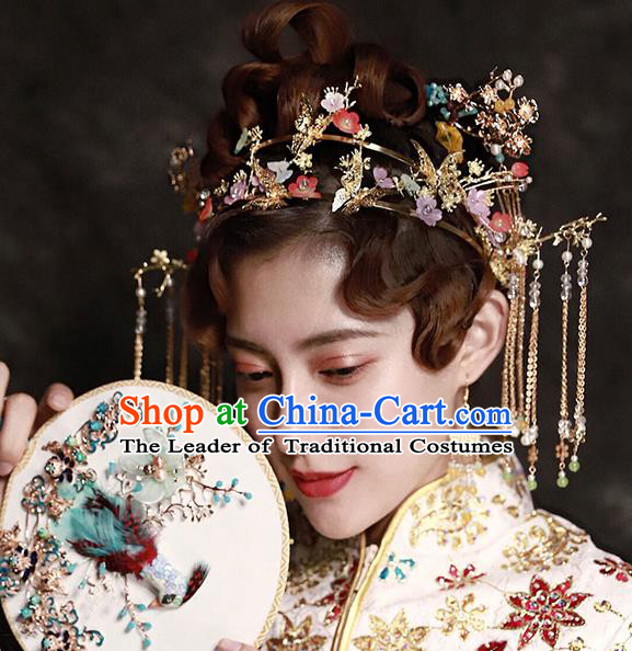Chinese Traditional Handmade Hair Accessories Ancient Phoenix Coronet Hairpins Complete Set for Women