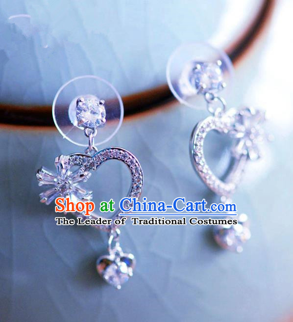 Top Grade Handmade Wedding Jewelry Accessories Zircon Heart-shaped Earrings for Women