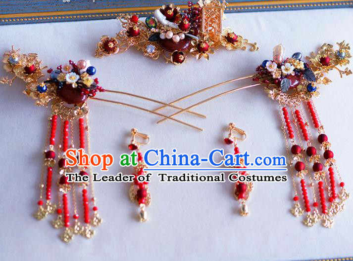 Chinese Ancient Handmade Palace Jade Tassel Step Shake Hair Accessories Traditional Hairpins Complete Set for Women