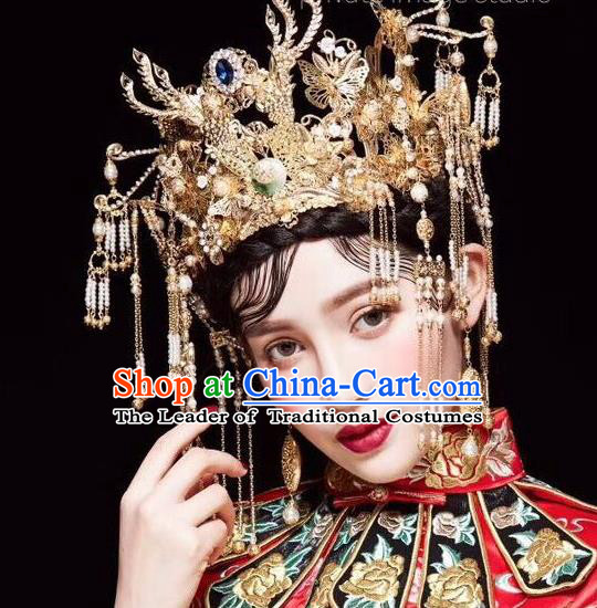 Ancient Chinese Handmade Traditional Hair Accessories Phoenix Coronet Xiuhe Suit Hairpins for Women