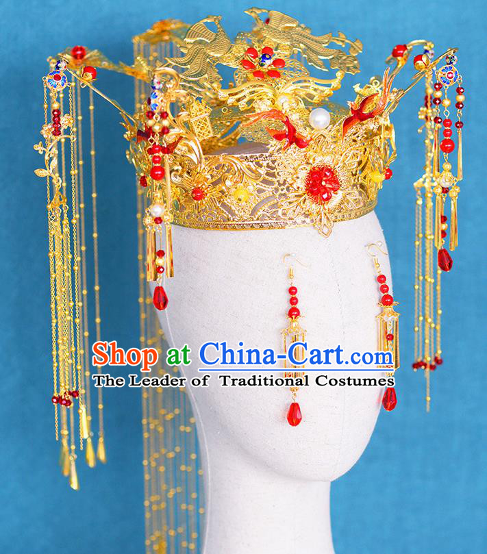 Chinese Ancient Handmade Palace Traditional Phoenix Coronet Hair Accessories Xiuhe Suit Hairpins for Women