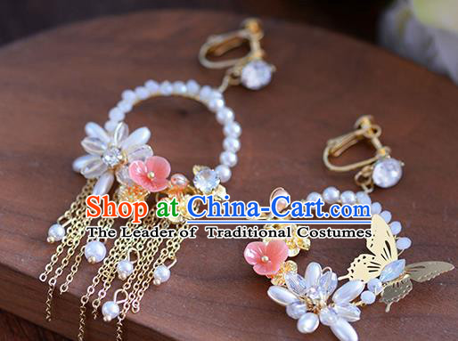 Top Grade Handmade Wedding Butterfly Earrings Accessories Bride Pearls Eardrop for Women