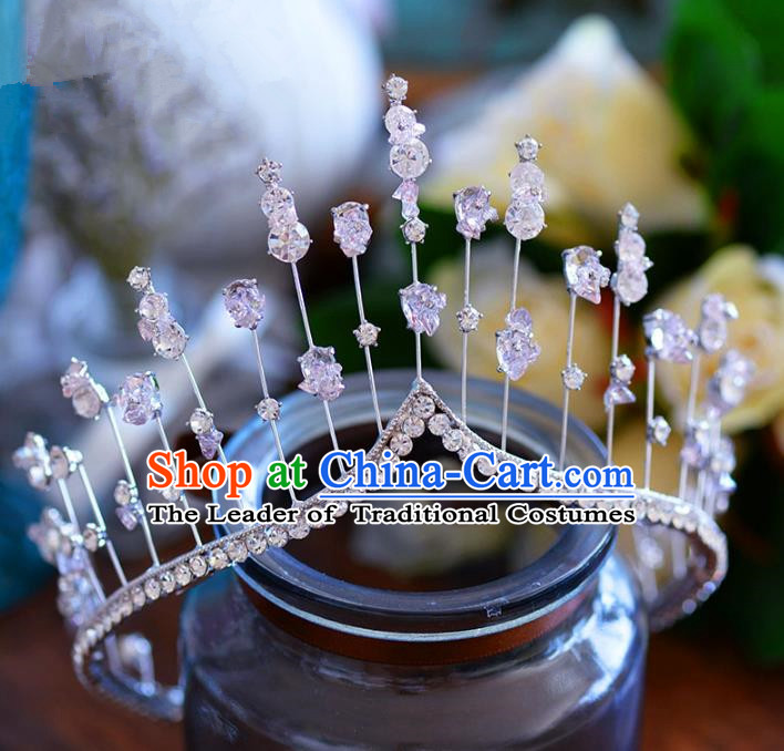 Top Grade Handmade Hair Accessories Baroque Princess Zircon Royal Crown Headwear for Women