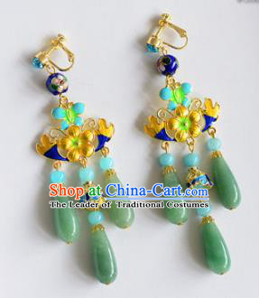 Top Grade Chinese Handmade Wedding Cloisonne Jade Earrings Accessories Bride Eardrop for Women