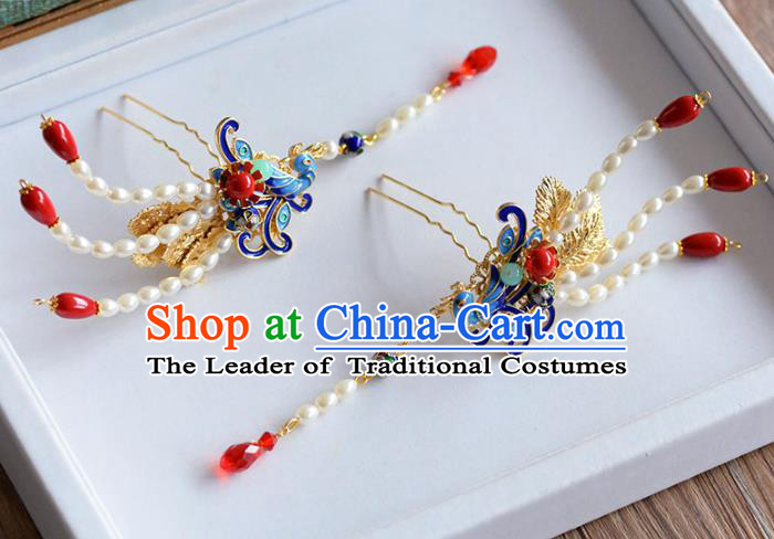 Ancient Chinese Handmade Classical Hair Accessories Hairpins Blueing Phoenix Hair Clip for Women