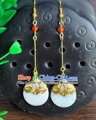 Top Grade Chinese Handmade Wedding Accessories Hanfu White Jade Earrings for Women
