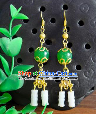 Top Grade Chinese Handmade Accessories Hanfu Eardrop Jade Bamboo Earrings for Women