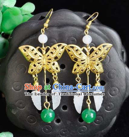 Top Grade Chinese Handmade Accessories Hanfu Eardrop Golden Butterfly Earrings for Women