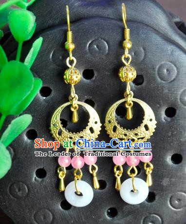 Top Grade Chinese Handmade Accessories Hanfu Eardrop Pink Beads Tassel Shell Earrings for Women