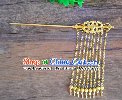 Ancient Chinese Handmade Hair Accessories Classical Hairpins Golden Tassel Hair Clip for Women