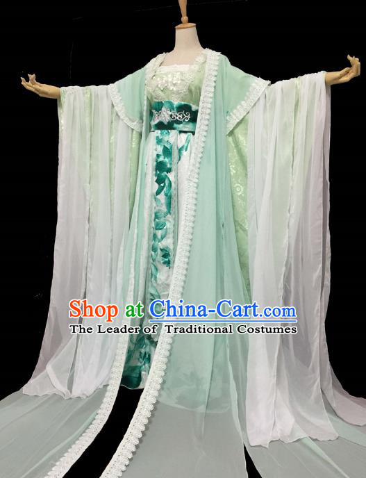 Chinese Ancient Cosplay Swordswoman Costume Traditional Tang Dynasty Princess Green Hanfu Dress for Women