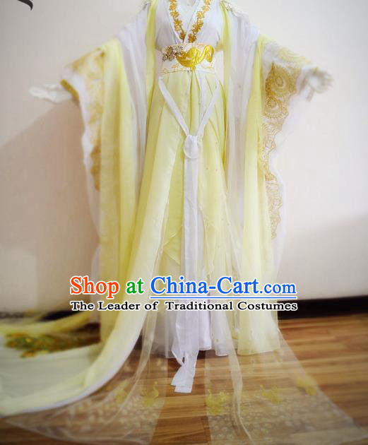 Chinese Ancient Cosplay Princess Yellow Hanfu Dress Traditional Tang Dynasty Queen Embroidered Costume for Women