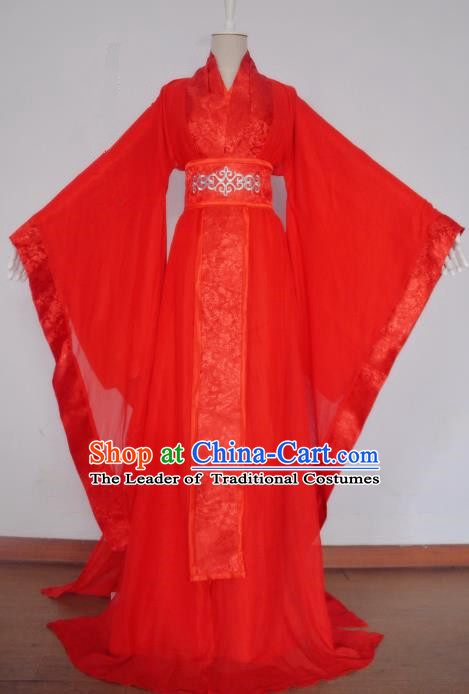 Chinese Han Dynasty Imperial Empress Red Hanfu Dress Ancient Fairy Traditional Costume for Women