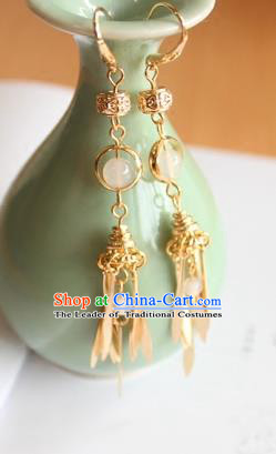 Chinese Ancient Handmade Earrings Accessories Hanfu Golden Tassel Eardrop for Women
