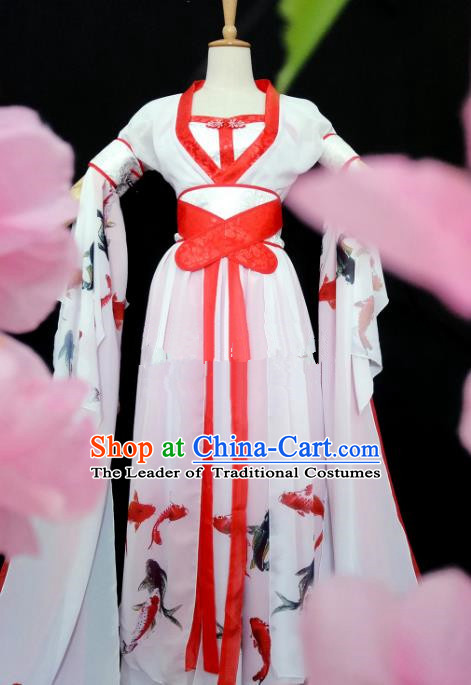 Chinese Song Dynasty Princess Printing Fishes Hanfu Dress Ancient Fairy Traditional Costume for Women
