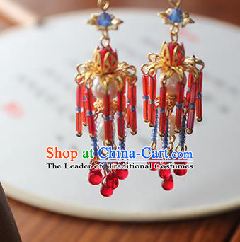 Chinese Ancient Handmade Red Beads Earrings Accessories Hanfu Eardrop for Women