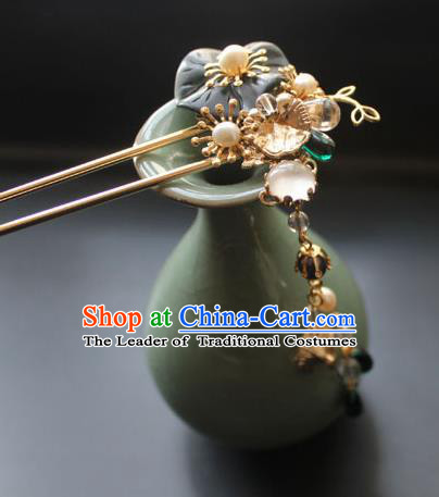Chinese Ancient Handmade Palace Brass Hair Clip Hair Accessories Hanfu Tassel Hairpins for Women