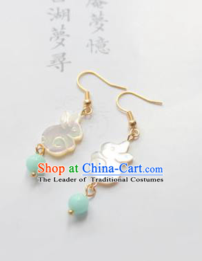 Chinese Ancient Handmade Shell Rabbit Earrings Accessories Hanfu Eardrop for Women