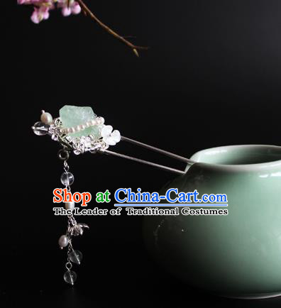 Chinese Ancient Handmade Green Fluorite Hair Claw Hair Accessories Hanfu Hairpins for Women